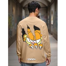 Bewakoof Official Garfield Men's Brown Smiling Cat Graphic Printed Oversized T-shirt