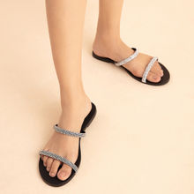 RSVP by Nykaa Fashion Black Solid Embellished Round Toe Flats