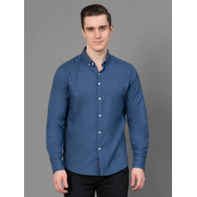 Red Tape Stone Navy Blue Solid Cotton Canvas Mens Full Sleeve Shirt