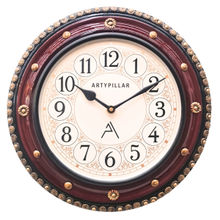 ARTYPILLAR Wooden Frame with Brass Motif Work and Two Tone Polish and 8In Dome Glass Dial Wall Clock