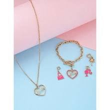 ToniQ Barbie Limited Edition Pink & Gold Heart Charm Necklace With Bracelet & Charms Set