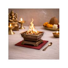 Ritualistic Brown Handcrafted Brass Hawan Kund with Spoon