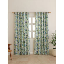 The Home Story Sage Green Floral Duck Cotton Eyelet Window Curtains (Pack Of 2)