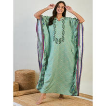 The Kaftan Company Women Green Paisley V-Neck Flared Sleeves Kaftan