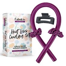 Fabskin Heatless Hair Curler Set With Hair Curling Rod, Scrunchies & Claw Clip - Wine