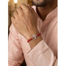 Ornate Jewels 925 Silver Red Garent Religious Lord Ganesha Thread Rakhi With Roli Chawal