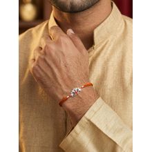 Ornate Jewels 925 Silver Red Garent Divine Lotus Thread Rakhi With Roli Chawal