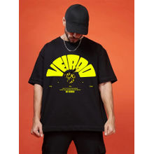 VEIRDO Men's Black Oversized Graphic Half Sleeves Round Neck T-shirt