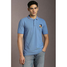 Louis Philippe Blue Embroidered Slim Fit Polo T-Shirt