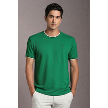 Louis Philippe Green Textured Slim Fit T-Shirt