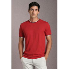 Louis Philippe Red Textured Slim Fit T-Shirt