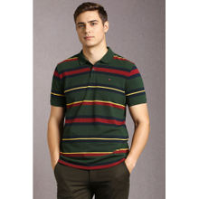 Louis Philippe Green Stripes Slim Fit Polo T-Shirt