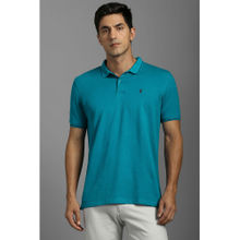 Louis Philippe Blue Solid Slim Fit Polo T-Shirt