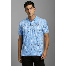 Louis Philippe Blue Printed Slim Fit Polo T-Shirt