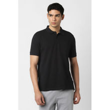 Van Heusen Black Solid Regular Fit Polo T-Shirt