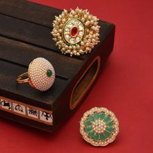 Zaveri Pearls Set of 3 Multicolor Traditional Kundan Adjustable Finger Rings-ZPFK12770