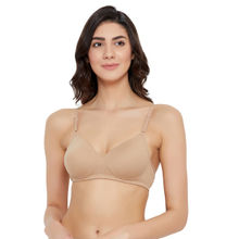 Clovia Cotton Rich Solid Padded Full Cup Wire Free T-shirt Bra - Skin
