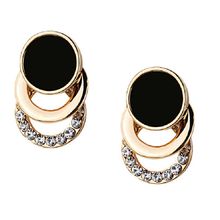 OOMPH Gold Plated Black Enamel Minimal Drop Earrings