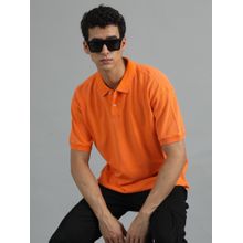 SILISOUL Men Orange Oversized Textured Knitted Pure Cotton Polo T-Shirt