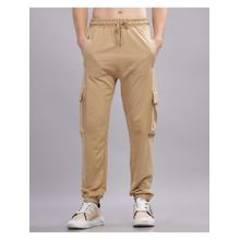 SILISOUL Men Beige Regular Fit Solid Cotton Cargo Pant