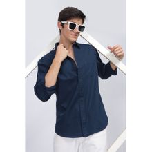 SILISOUL Men Navy Blue Regular Fit Solid Cotton Shirt