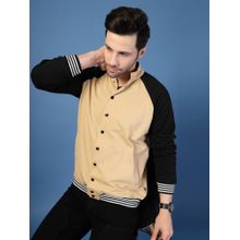 RIGO Men Cream Street-Style Fleece Bomber Oversized Jacket