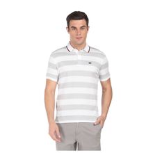 Arrow Sports Men White And Grey Ribbed Collar Striped Polo T-shirt