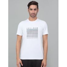 Cantabil Men White Printed Half Sleeve Stretchable Activewear T-shirt
