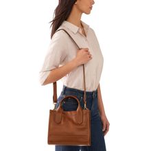 Fossil Kyler Solid-Plain Brown Leather Satchel Bag with Detachable Strap (M)