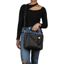 Vivinkaa Faux leather embroidery handle black round sling bag