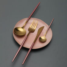 Bonhomie Blush Pink and Gold Solid Stainless Steel Cutlery Set Pack of 4