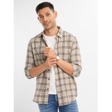 Bombay High Mens Comfort Fit Pure Cotton Beige Check Shirt