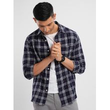 Bombay High Mens Comfort Fit Pure Cotton Navy Blue Check Shirt