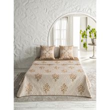 Ddecor Live Beautiful 100% Cotton 210 TC Embroidered Bed Spread - EBC33 - Bouquet - Caramel (King)