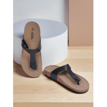 Truffle Collection Black Synthetic Leather Cork-Latex Footbed Sandals For Men