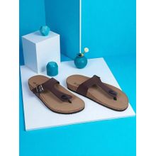 Truffle Collection Dark Brown Synthetic Leather Cork-Latex Footbed Sandals For Men