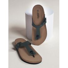 Truffle Collection Olive Green Synthetic Leather Cork-Latex Footbed Sandals For Men