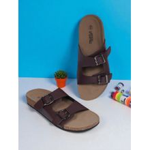 Truffle Collection Dark Brown Synthetic Leather Cork-Latex Footbed Sandals For Men