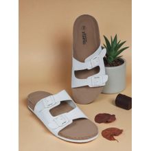 Truffle Collection White Synthetic Leather Cork-Latex Footbed Sandals For Men