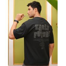 LOCOMOTIVE Men Black Round Neck Half Sleeve Oversized T Shirt