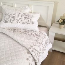 Belleven Misha Floral Aari Embroidery Quilt Set- (Ivory-Crushed Grey)