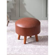 Nestroots Brown Leatherette Wooden Ottoman