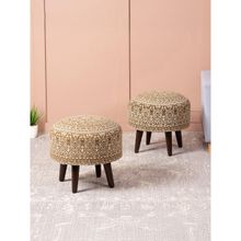 Nestroots Yellow Cotton Wooden Ottoman (Pack of 2)