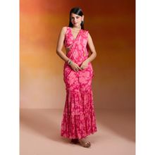 Gajra Gang Coral Chinon Printed Sharara Saree with Blouse Nakhraali Nomads
