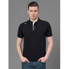 Red Tape Black Polyester Stretch Printed Mens Activewear Polo T-Shirt