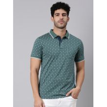 Classic Polo Men Green Polo Neck Slim Fit All-Over Print Cotton T-Shirt