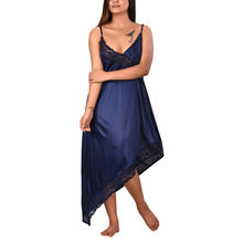PIU Women's 2 pc Roomwear Nighty Gown Satin - Blue (Free Size)