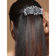 Priyaasi Grey Floral Studded Barrette Back Hair Clip