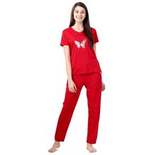 Shyaway Women Solid Top & Pyjamas Set - Red