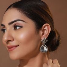 Priyaasi Floral AD Studded Silver-Plated Drop Earrings